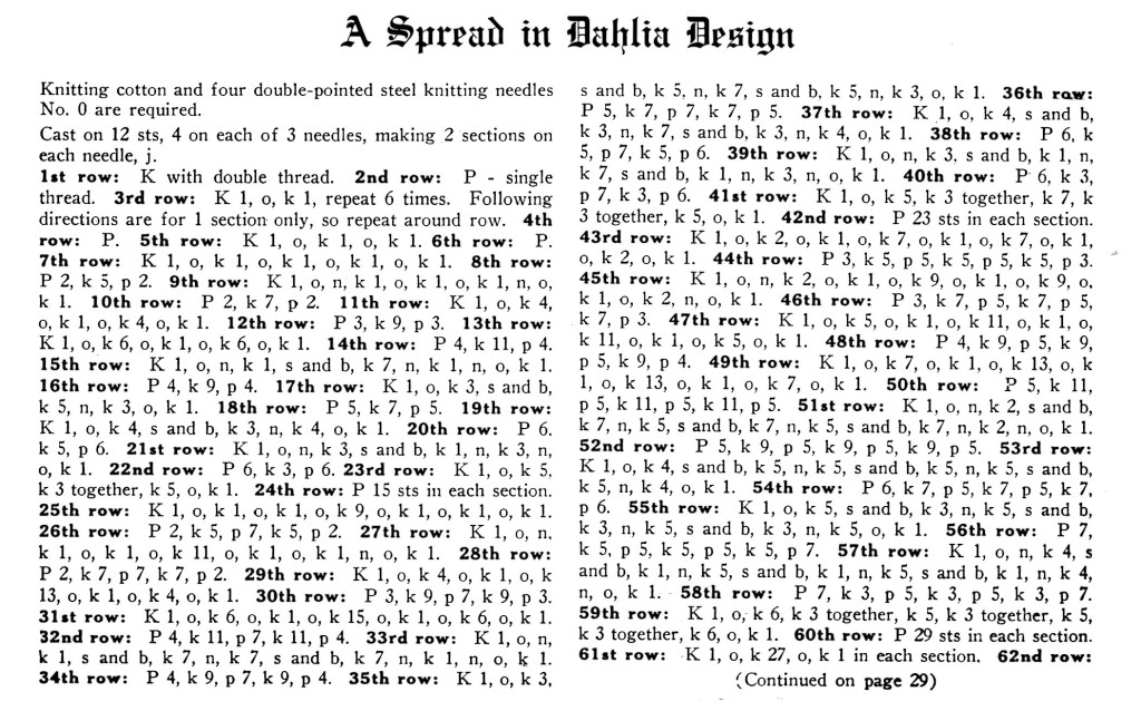 Vintage Crafts and More - Counterpane Knitting Pattern Dahlia Design Instructions 1