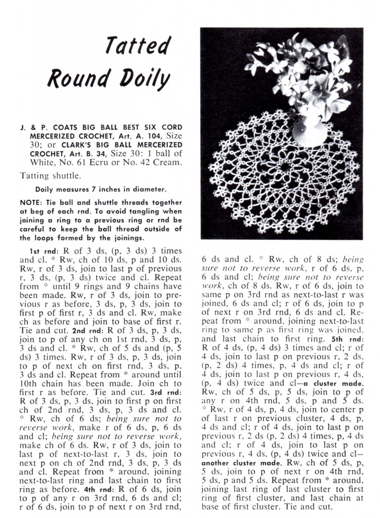 Vintage Crafts and More - Tatted Round Doily Pattern