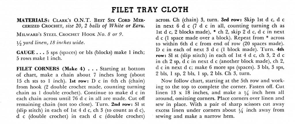 Vintage Crafts and More - Filet Crochet Tray Cloth Pattern