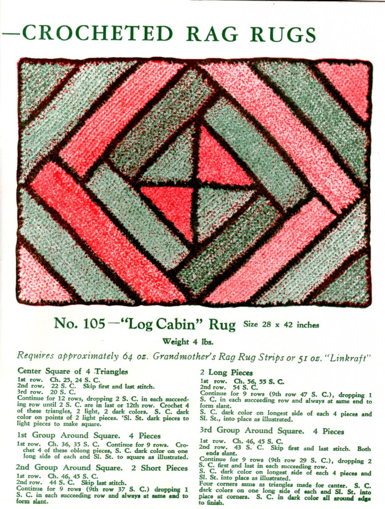 Vintage Crafts and More - Crochet Rag Rug Pattern Log Cabin