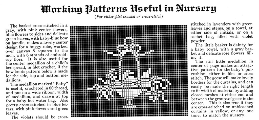 Cross Stitch or Filet Crochet Baby Nursery Patterns - Vintage Crafts and More Basket