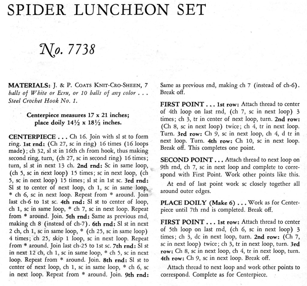 Spider Luncheon Set Crochet Pattern - Vintage Crafts and More