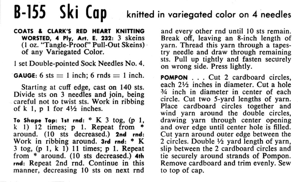 Vintage Knitted Ski Cap Pattern - Vintage Crafts and More