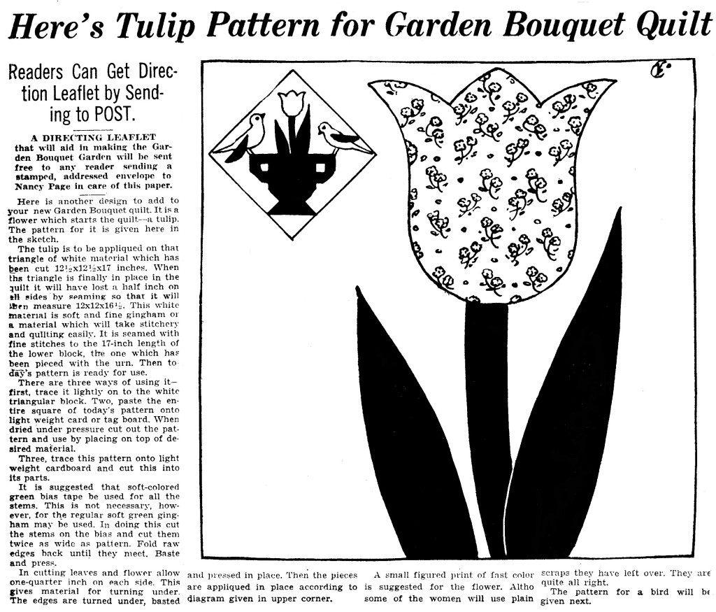 Tulip Pattern for Garden Bouquet Quilt - Vintage Crafts and More