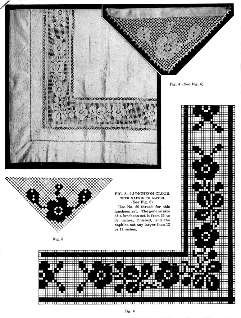 Filet Crochet Luncheon Cloth and Napkins Pattern - Vintage Crafts and More