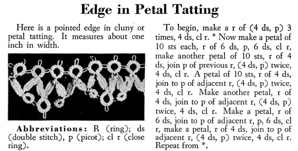 Petal or Cluny Edge Tatting Pattern Instructions - Vintage Crafts and More