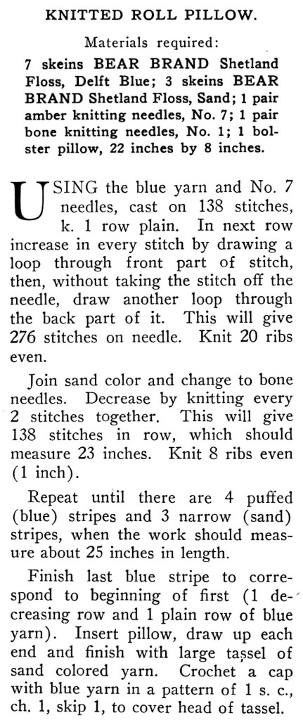 Knitted Neck Roll Pillow Pattern Instructions - Vintage Crafts and More