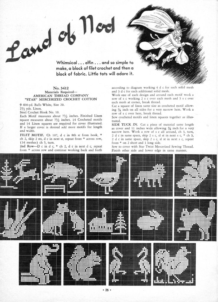 Nursery Land of Nod Baby Crib Blanket Filet Crochet Animal Block Charts - Vintage Crafts and More