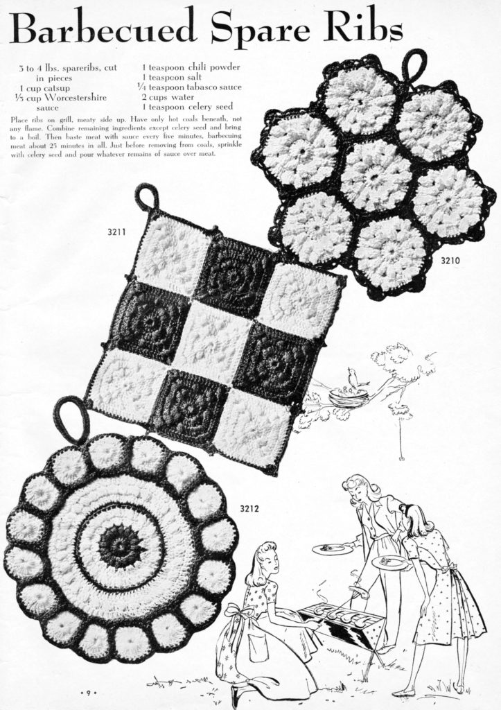 Barbecued Spare Ribs Pot Holders Crochet Pattern - Vintage Crafts and More