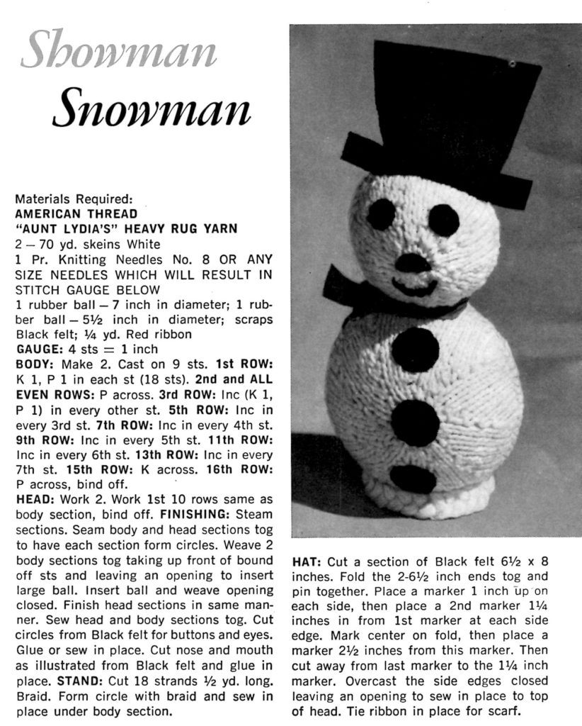 Snowman Knitting Pattern Instructions - Vintage Crafts and More