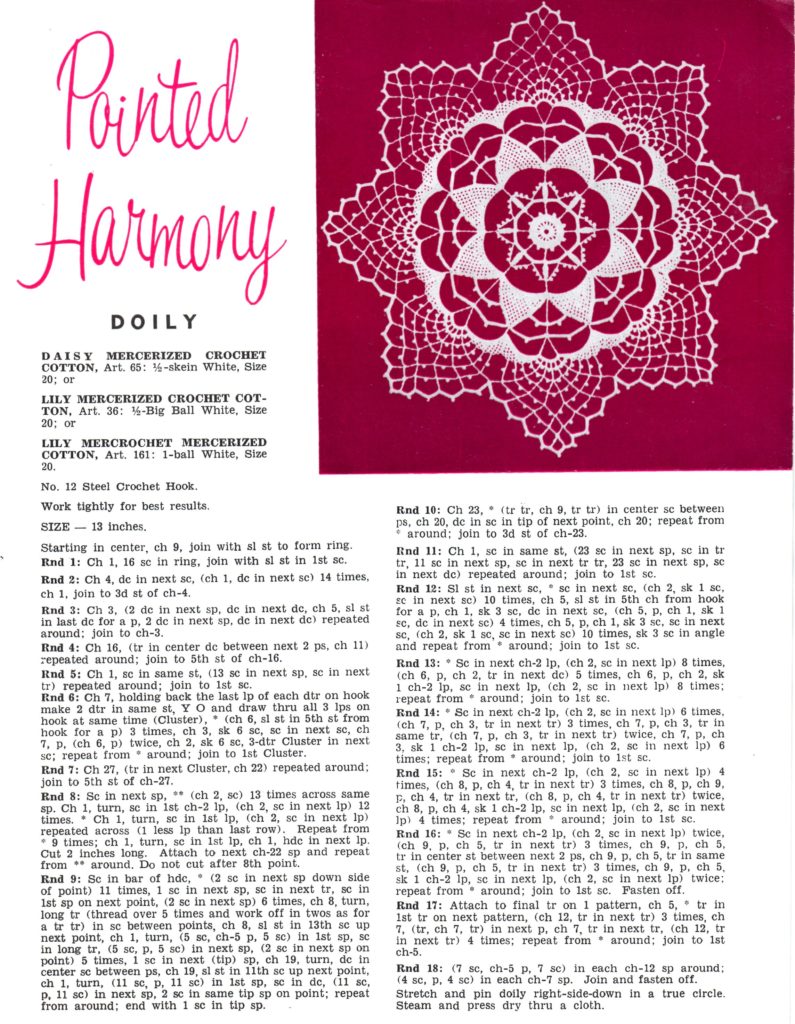 Pointed Harmony Doily Crochet Pattern - Vintage Crafts and More