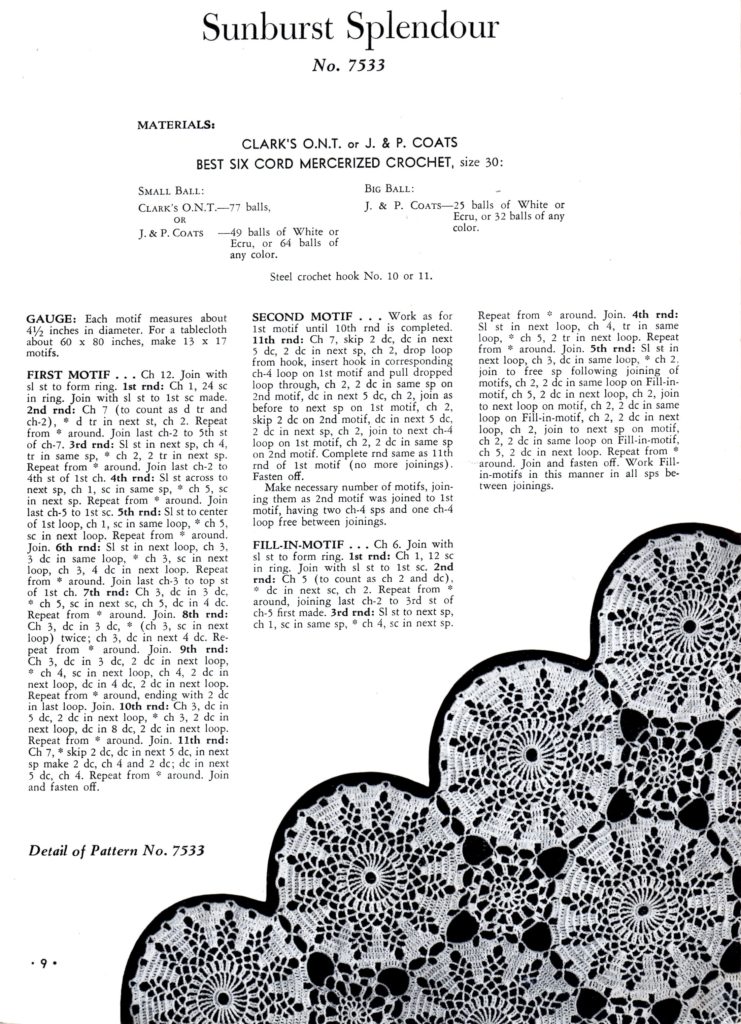 crochet tablecloth pattern sunburst splendour motif instructions