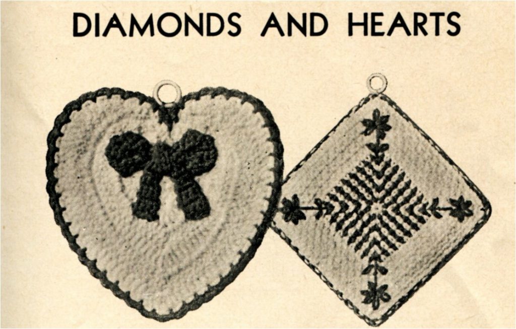diamonds and hearts crochet potholders
