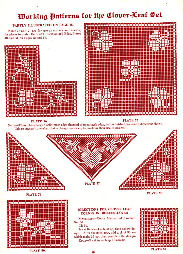 Working Patterns for Filet Crochet Clover Leaf Set