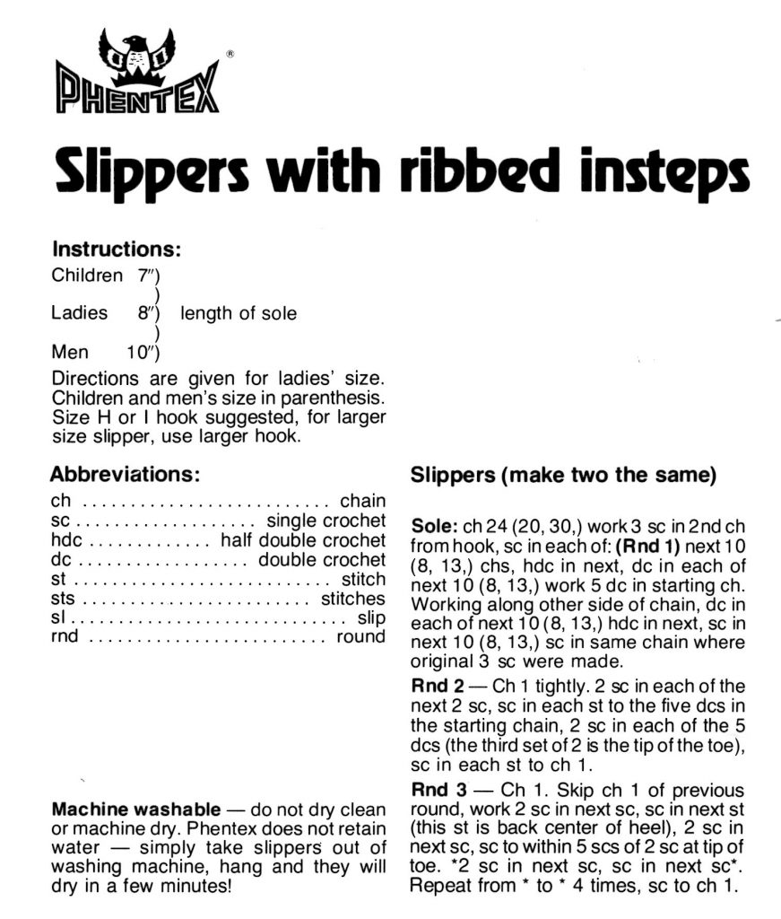Minute Crochet Slippers Instructions pg 1
