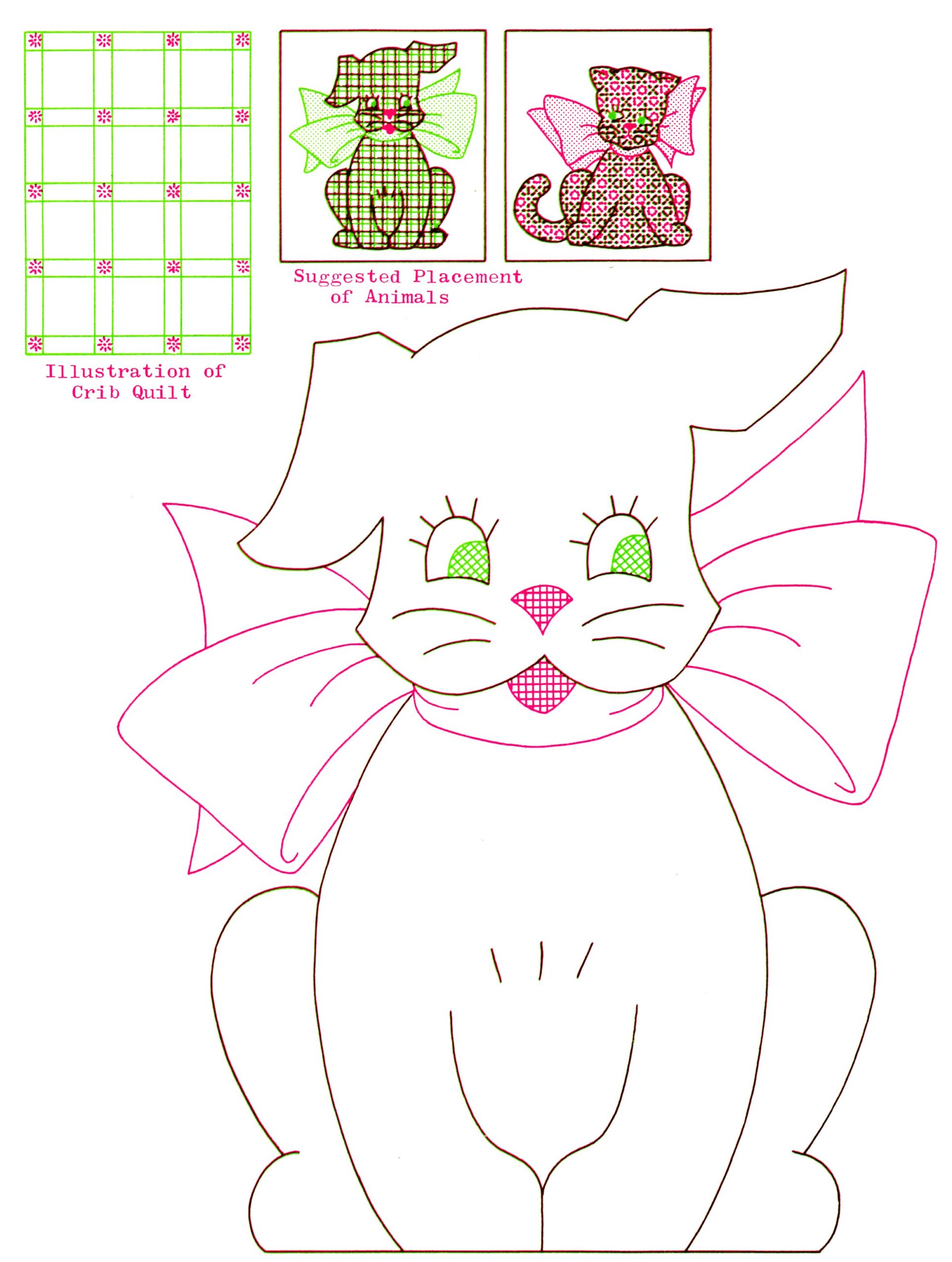 Friendly kitty PDF applique quilt block pattern